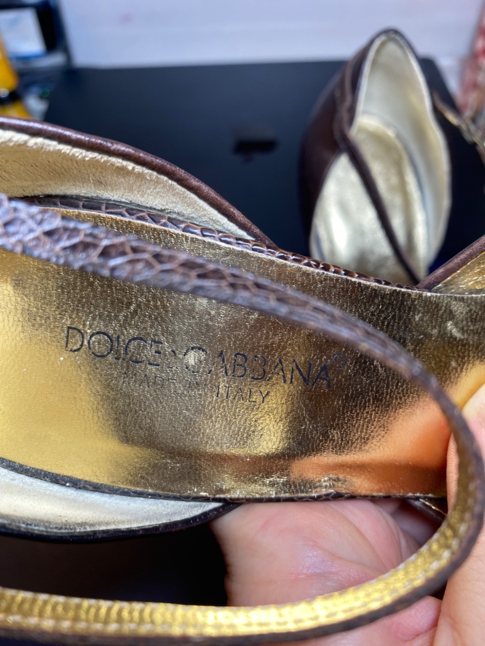 ARCHIVAL Dolce & Gabbana Amber Crystal Lizard Embossed Silk Heels 37.5 US 7.5 - Picture 4 of 13